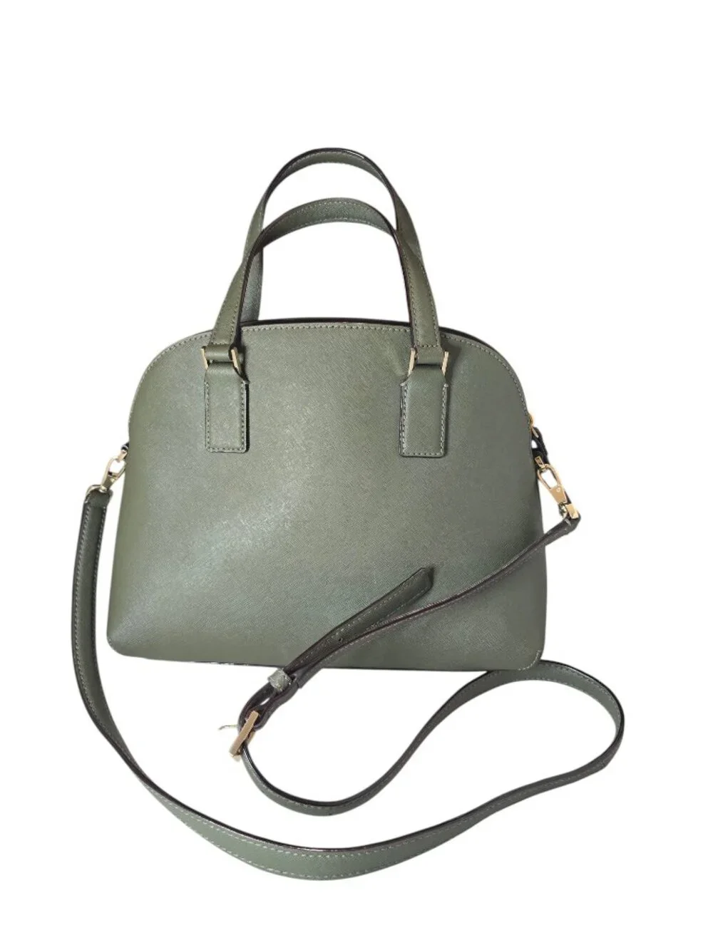 Kate Spade Oliver Green Structured Leather Satchel Handbag with Shoulder Strap